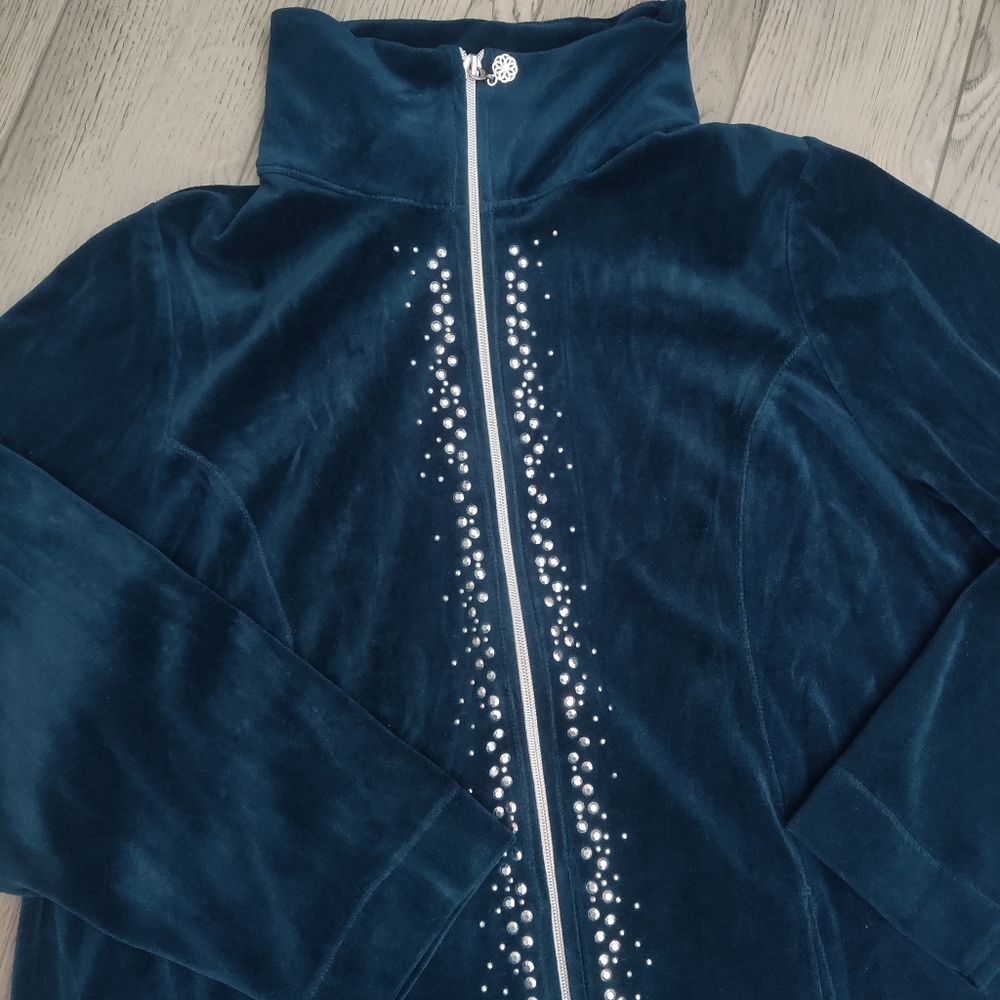 Velour Catherine's OX 14/16W Blue Beaded front zip Jacket. Excellent condition - Picture 2 of 10